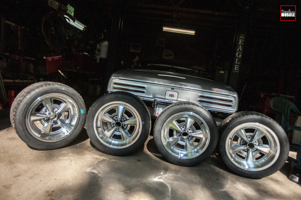 We went to our local tire shop to get the tires mounted and glanced, and grabbed a shot of the wheels behind our Firebird before the installation. 